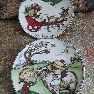 Vintage January and April Birthday Plates by Joan Walsh Anglund